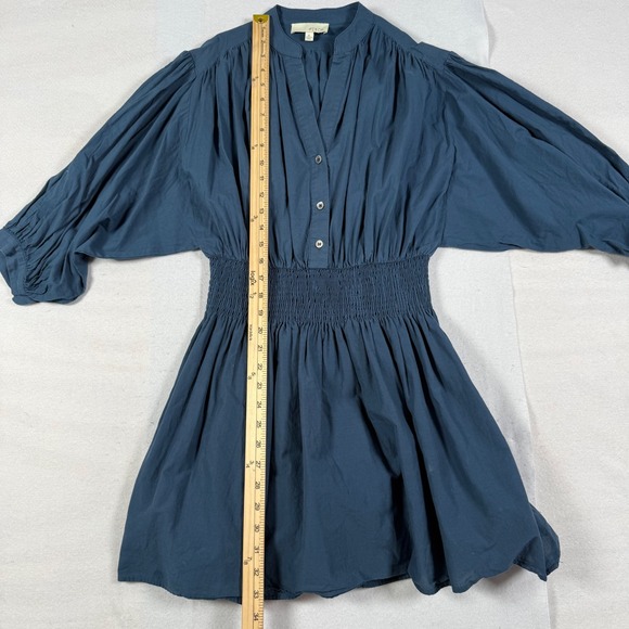 Pinch Women Blue Cotton Smocked Waist Puff Sleeve Mini Dress Size Small - Picture 6 of 8